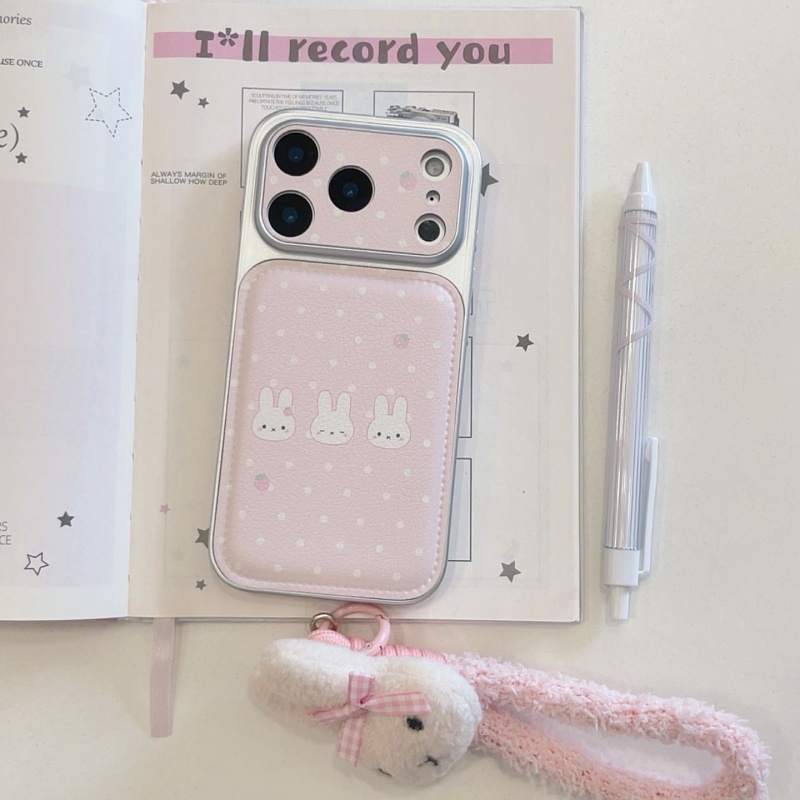 Cute Cartoon Wrist Strap Silicone Case - Sevimli Çilek Karikatür Miffy Puantiyeli Deri